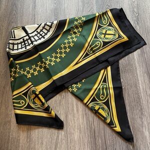 Vintage CECY JONES Chic Green and Gold 100% Silk Clock Scarf
